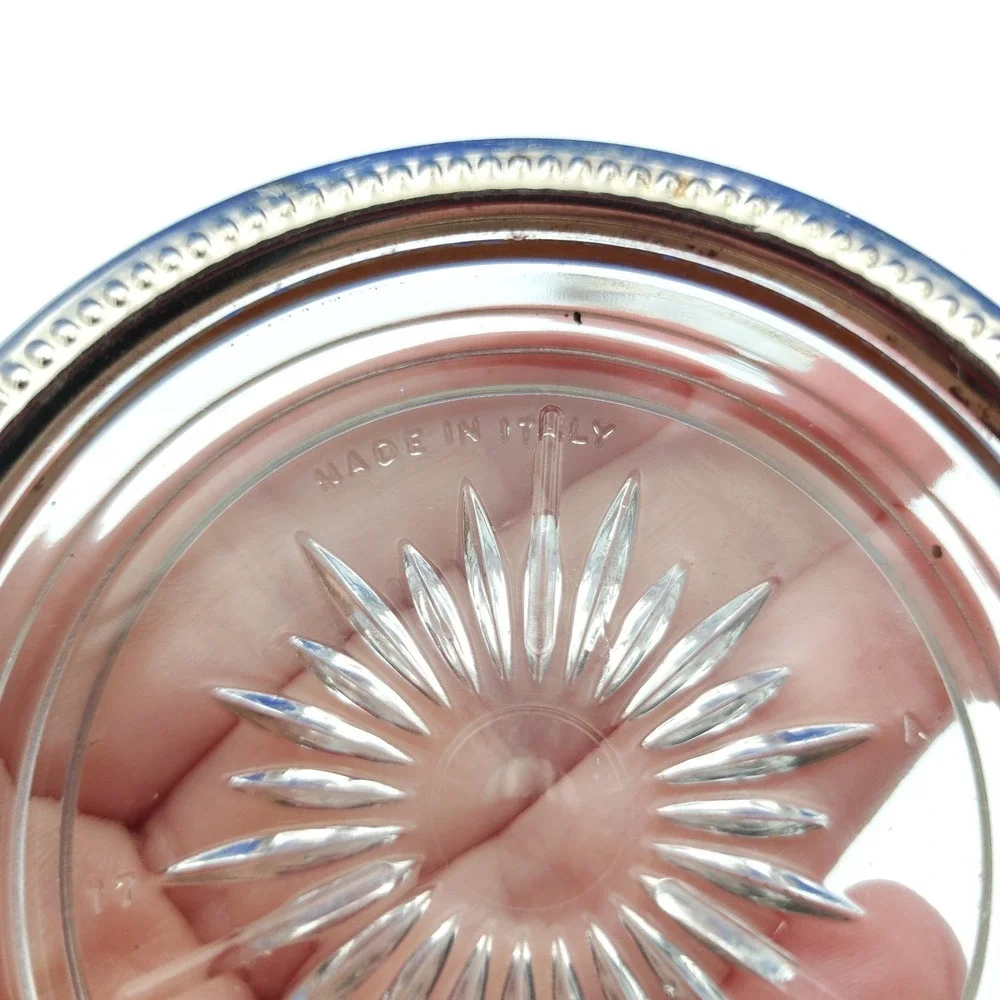 Set of 2 Glass & Brass Plated Sunburst Coasters‎ Made in Italy Leonard